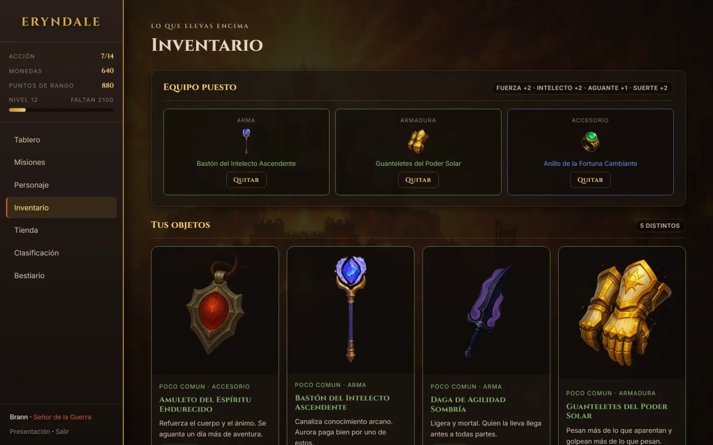 Lo que has encontrado, lo que llevas puesto y lo que aporta a tus estadísticas.